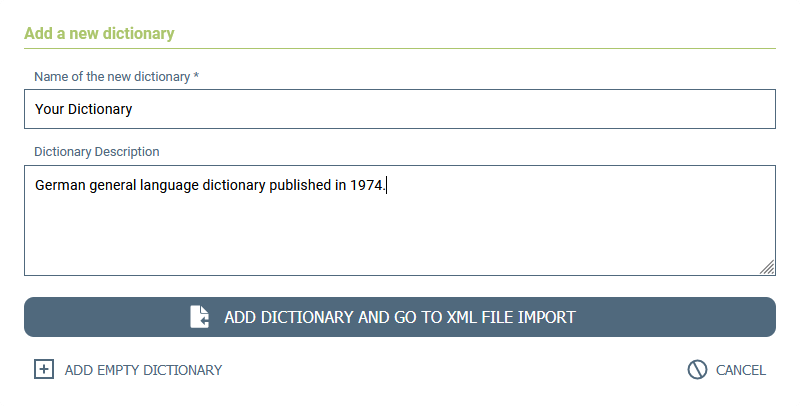 Add new dictionary